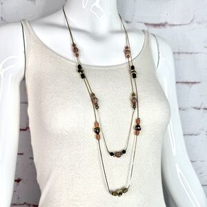 18 Inch Puffy Hearts and Beads Double Strand Gold Plated Island Necklace
